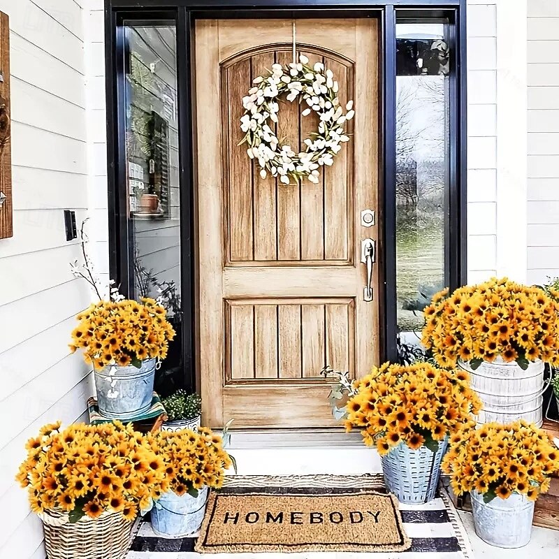 5PCS Artificial Sunflower and Daisy Shrubs, UV Resistant Fake Flowers for Indoor Outdoor Home, Garden, Party, Festival Decorations4