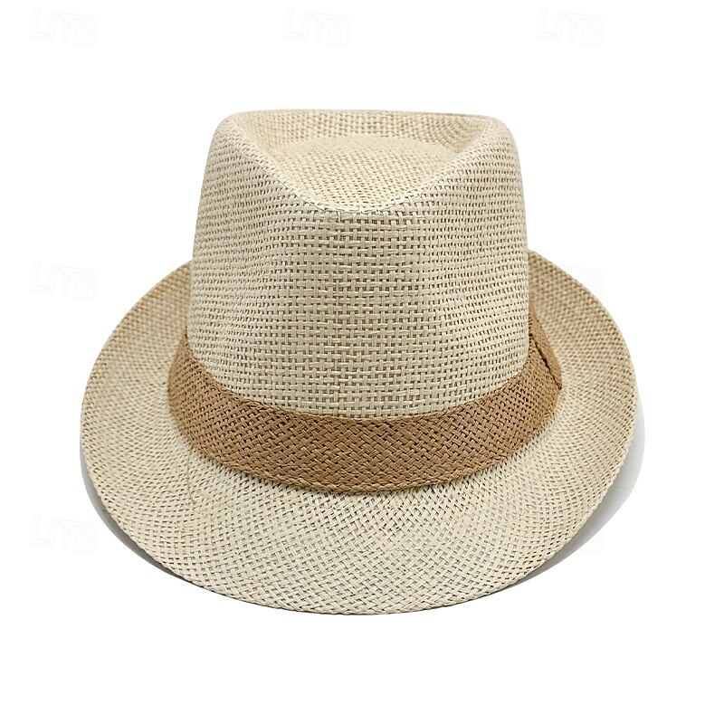 British Jazz Hat Men's Sun Protection Sun Hat Hat Seaside Beach Hat Straw Casual Hat4