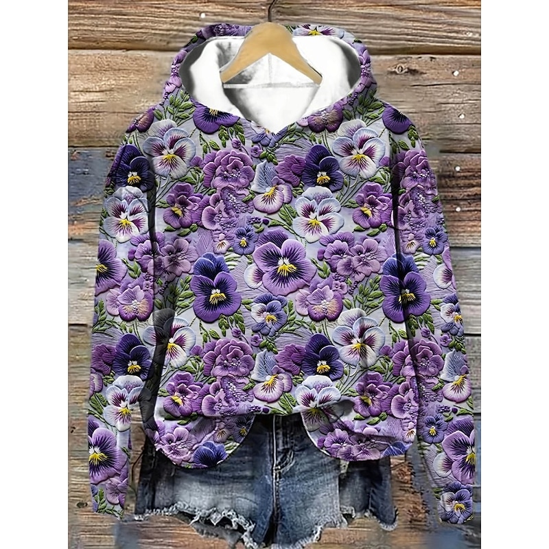 Women's Hoodie Pullover Sweatshirt Oversized Long Sleeve Casual Graphic Floral Warm Active Hooded Regular Tops Street Dailywear Print White Pink Purple Green Khaki Spring Fall Winter3