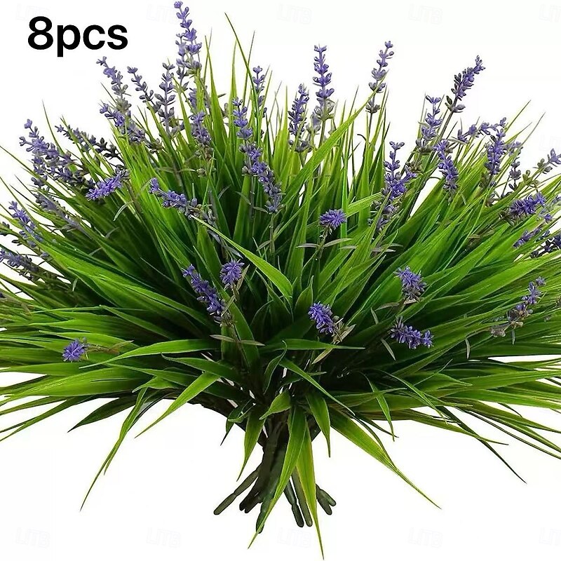 8PCS Artificial Lavender and Monkey Grass Plants, Faux Outdoor Greenery for Garden, Patio, and Home Decoration3