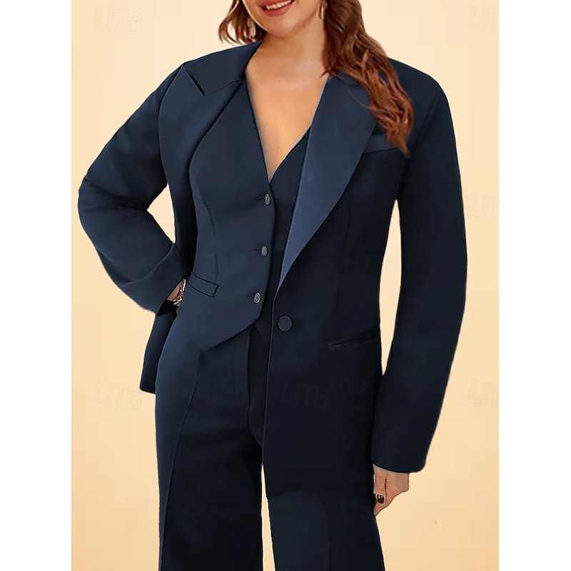 Women's 3 Pieces Suits Formal Wedding Guest Stretch Crepe Elegant Simple Minimalist Long Sleeve Ankle Length Peak Lapel Single Breasted2