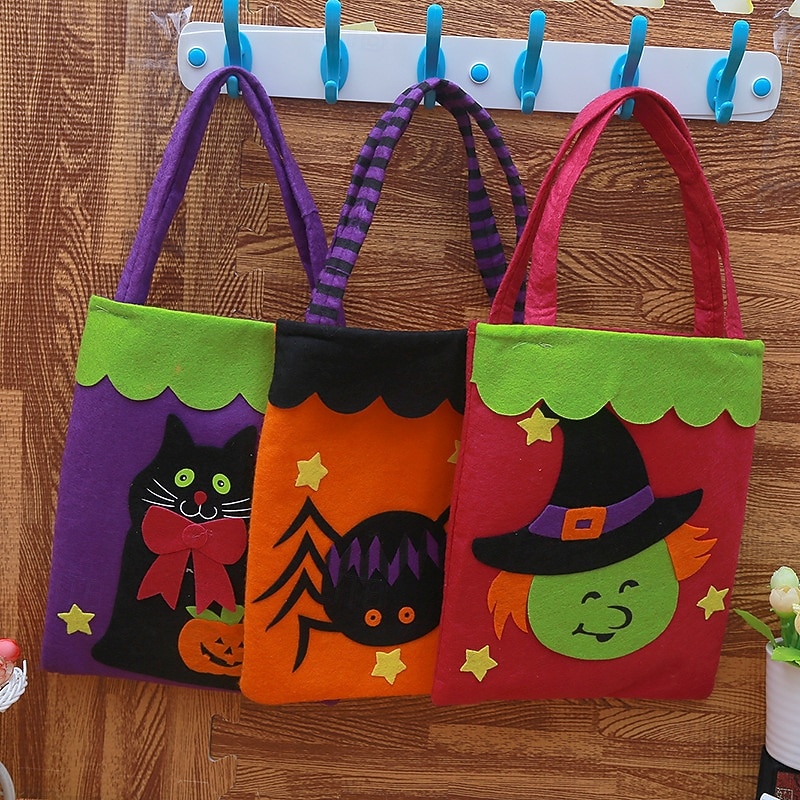 Halloween Treat Bag for Kids, Trick or Treat Candy Tote Bag, Non-Woven Fabric Gift Basket, Spooky Pumpkin Party Favor, Halloween Party Decoration