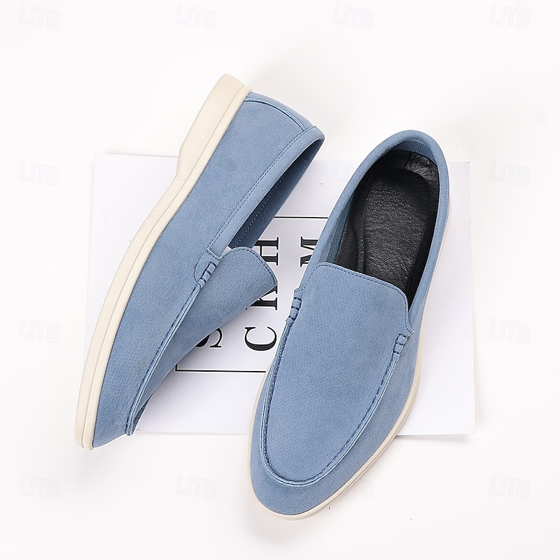Men's Light Blue Slip-On Casual Loafers – Breathable Faux Suede Flat Shoes with Cushioned Sole for Spring Outfits Daily Commutes and Laid-Back City Walks3