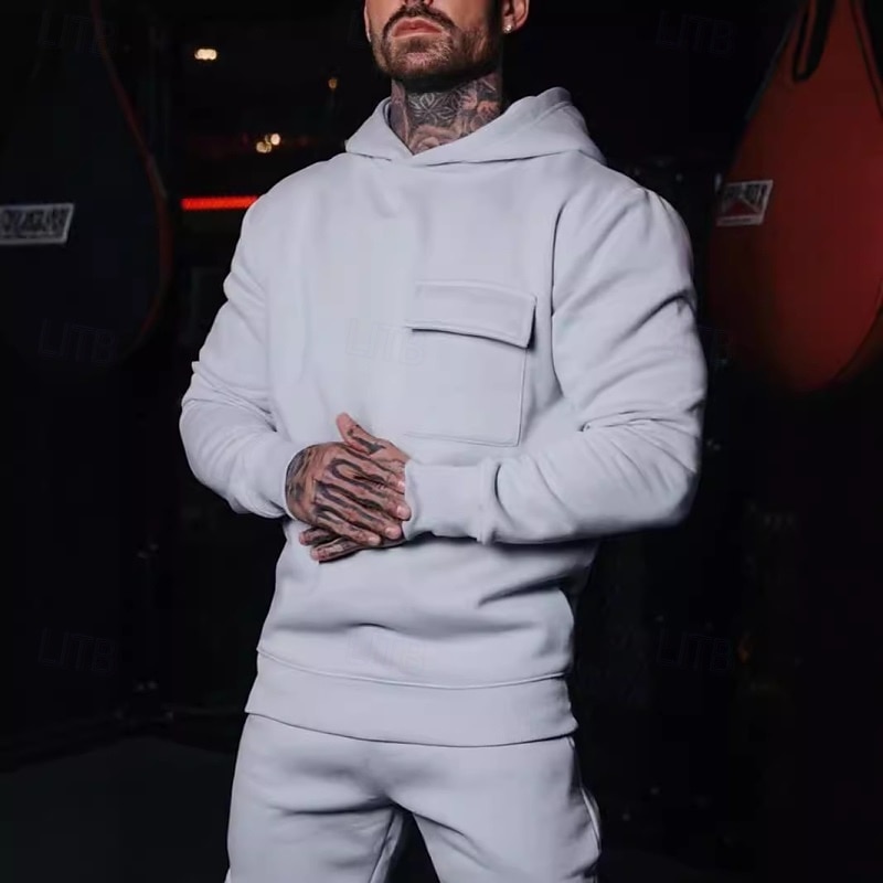 Men's Hoodie Black Khaki Light Grey Dark Gray Coffee Hooded Plain Front Pocket Sports & Outdoor Casual Daily Streetwear Cool Designer Spring &  Fall Clothing Apparel Hoodies Sweatshirts  Long Sleeve