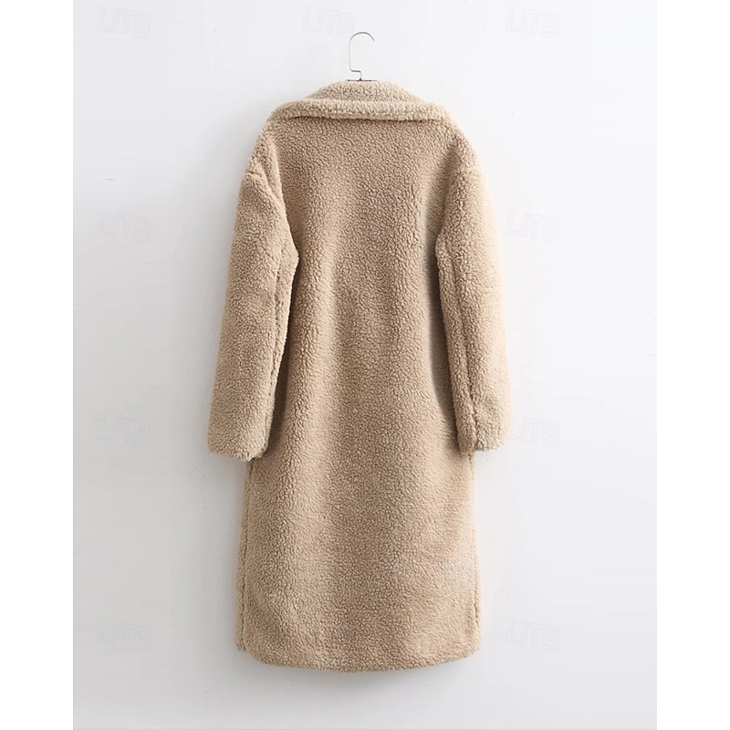 Women's Coat Warm Comfortable Pocket Buttons Casual Plain Holiday Casual Daily Single Breasted Long Turndown Regular Fit Long Sleeve Outerwear Khaki Fall Winter2