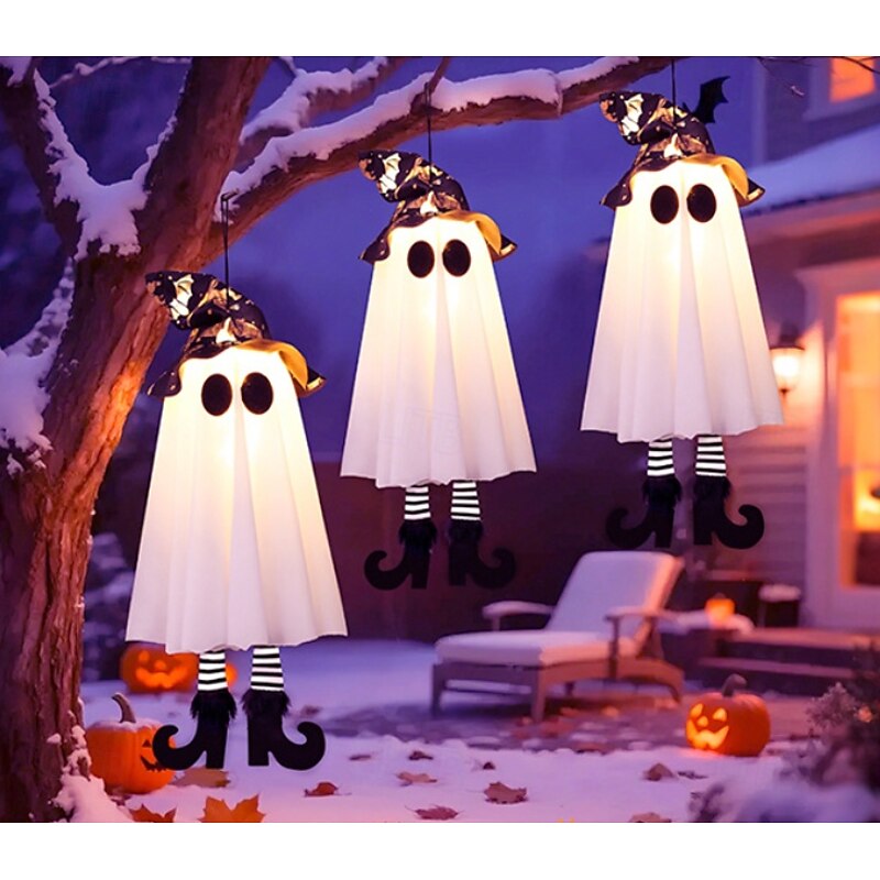 3 Pcs Halloween Hanging Lights High Heels Witch Fabric Ghost Luminous Decorative Light Courtyard Indoor Porch Tree Party Halloween Horror Atmosphere Decorative Light Three Button Batteries2