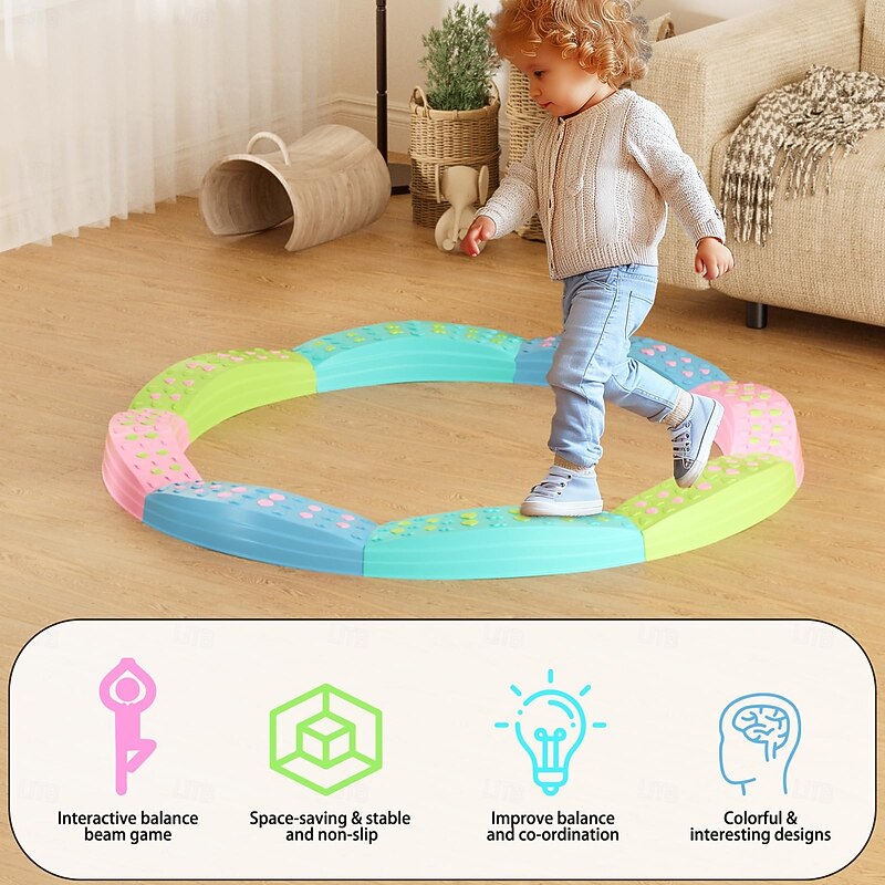 Montessori Indoor/Outdoor Floor Games - Circle Design Toddler Balance Board & Log Bridge Toy for Preschool Fitness & Sensory Integration Training