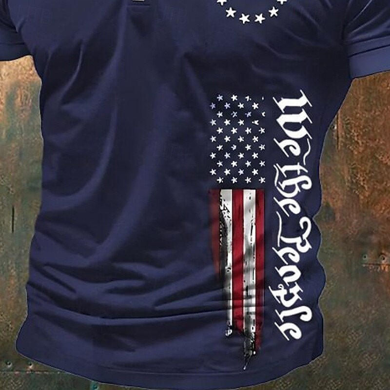 American Independence Day Men's American US Flag Polo Shirts Quarter Zip Polo Golf Shirt Short Sleeve Polo Shirts Lapel Fashion Casual Daily Festival Print Summer Navy Blue3