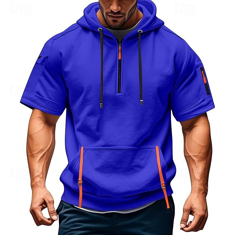 Men's Hoodie Pullover Hoodie Sweatshirt Tactical Hoodie Tactical Wine Red Black Navy Blue Blue Dark Green Hooded Plain Front Pocket Quarter Zip Sports & Outdoor Casual Daily Streetwear Cool Sportswear4