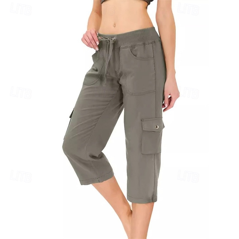Women's Cargo Pants Capri Pants Fashion Streetwear Calf-Length Natural Solid Colored Pocket Elastic Waist Comfortable Micro-elastic Sports & Outdoor Daily Wear Black Pink Blue Green Summer Spring
