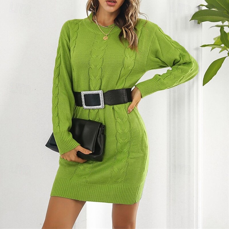 Women's Mini Dress Sweater Dress Casual Dress Fashion Outdoor Party Holiday Regular Fit Plain Long Sleeve Crew Neck Blue Green Summer3