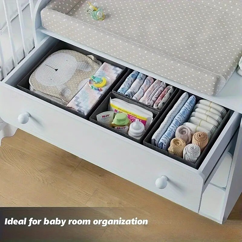 6PCS Drawer Storage Boxes, Black and Gray Non-Woven Fabric Organizers for Nursery, Bedroom, Closet, Easy Assembly, Washable, Dual Use for Home and Office3
