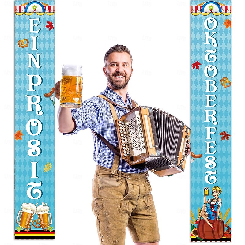 Oktoberfest Decorations Banner Sign October Festival Party Decorations Bavarian Check Flag Porch Welcome Banner Flags Decor for German Parade Beer Festival Party Supplie2