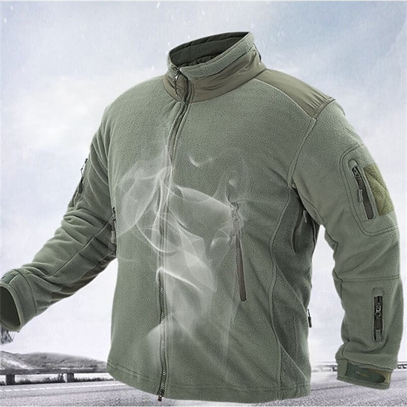 Men's Hiking Jacket Winter Coat Hiking Fleece Jacket Winter Outdoor Thermal Windproof Winter Fleece Jacket Black Army Green Khaki3