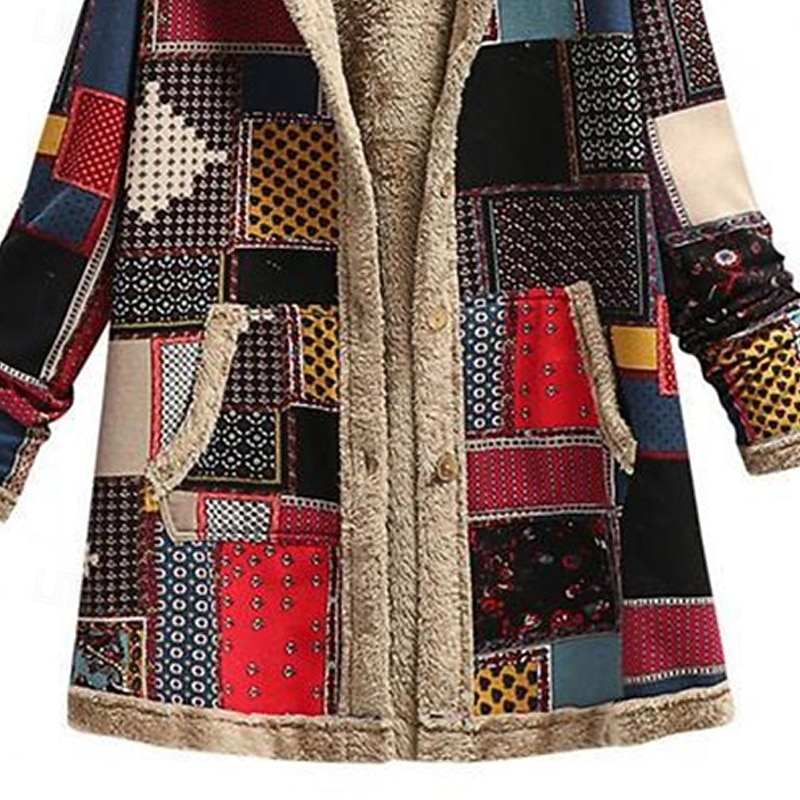 Women's Fleece Jacket Coat Hoodie Jacket Warm Comfortable Zipper Pocket Fashion Modern Casual Geometric Going out Weekend Zipper Regular Hooded Regular Fit Long Sleeve Outerwear Black Red Winter4