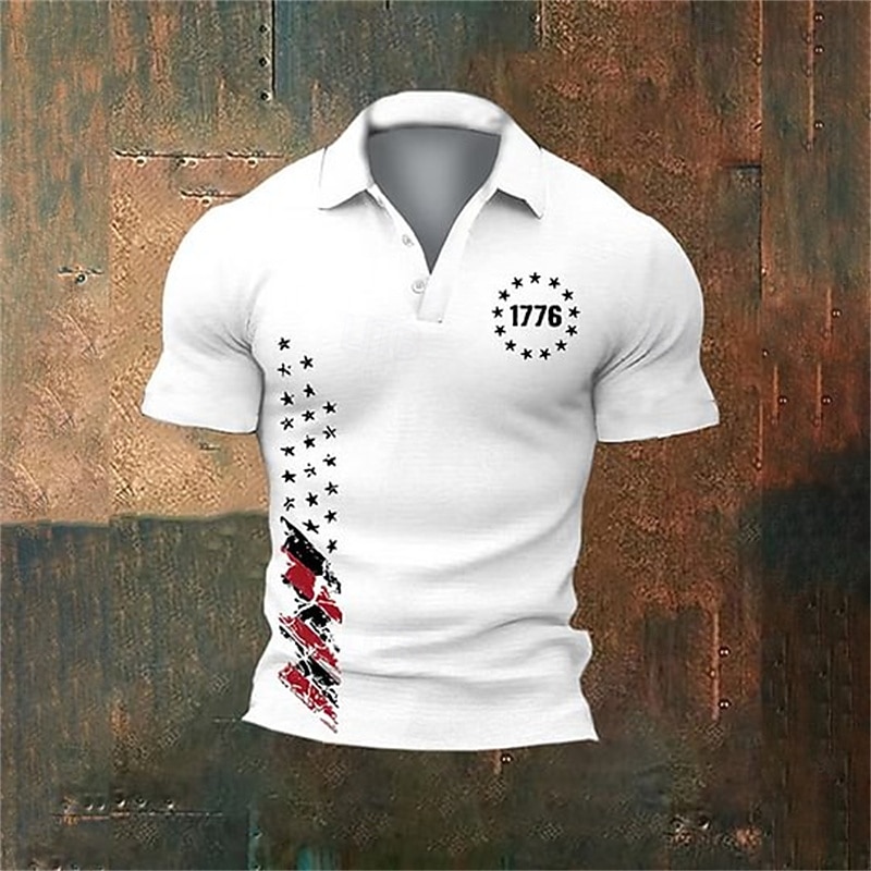 American Independence Day Men's American US Flag Polo Shirts Button Up Polos Golf Shirt Short Sleeve Polo Shirts Lapel Fashion Casual Daily Festival Print Summer Black White Navy Blue
