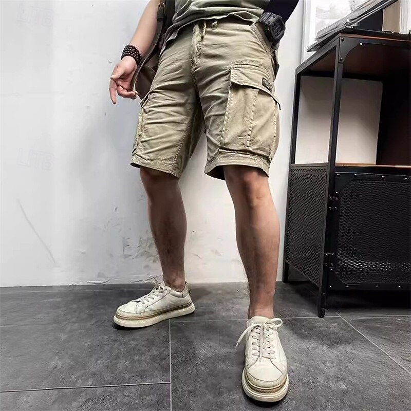 Men's Cargo Shorts Shorts Summer Shorts Multi Pocket Flap Pocket Plain Comfort Wearable Knee Length Outdoor Sport Daily Fashion Casual Black Khaki