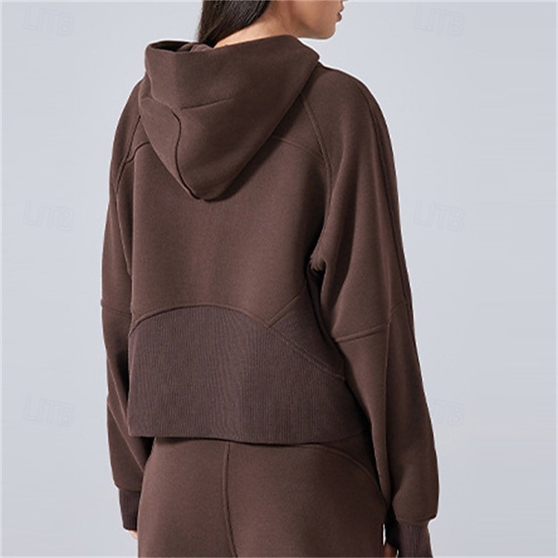 Women's Sport Jacket Windproof Warm Hooded Long Sleeve Sports Solid Color Jacket For Pilates Running Yoga Activewear2