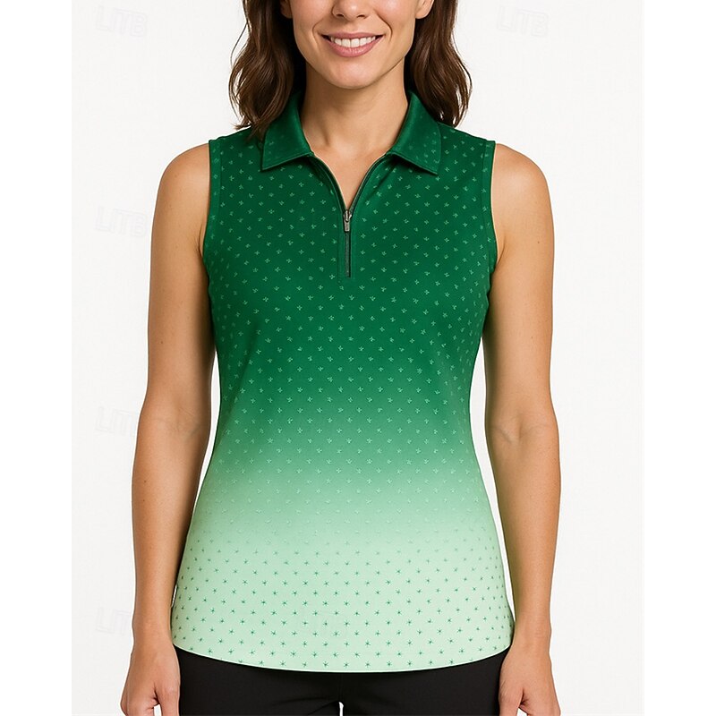 Women's Gradient Golf Polo Shirt Tennis Shirt Tennis Tank Top Sleeveless Print Shockproof High Elasticity Breathable Tennis Golf Pickleball Zip Collar Shirt Polo Green Tennis Clothing