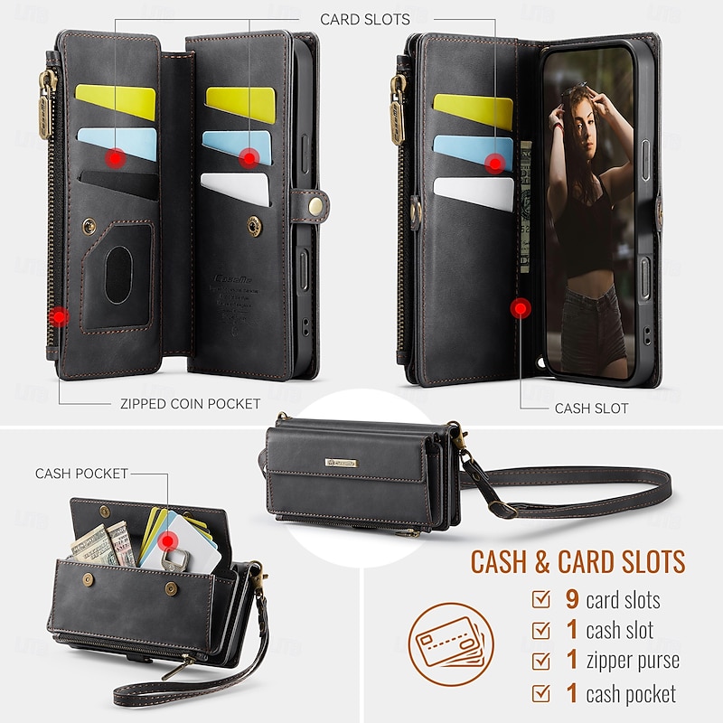 Phone Case For iPhone 16 15 14 Pro Max Plus 16e 13 12 11 Pro Max Mini Wallet Case with Lanyard Kickstand Shockproof TPU PU Leather3