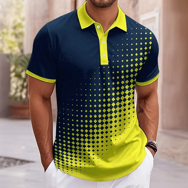 Men's Abstract Geometic Polo Short Sleeve Turndown Casual Daily Athleisure Casual Daily Buttons Summer Robin's Egg Blue Yellow Purple2
