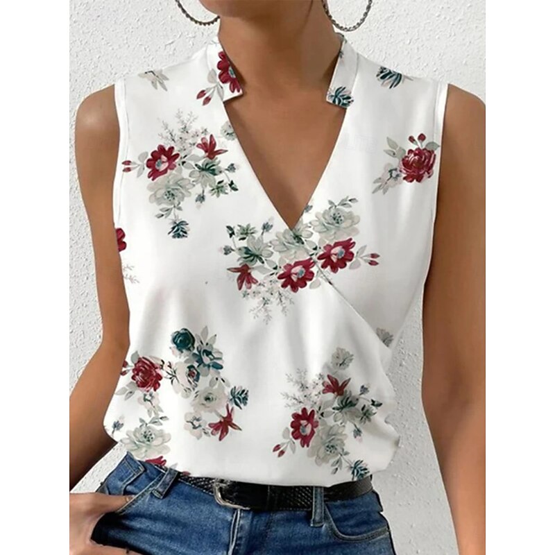 Women's Camisole Tank Top Floral Stylish Casual Sleeveless V Neck Regular Tops Daily Print Red Blue Green Gray Summer3