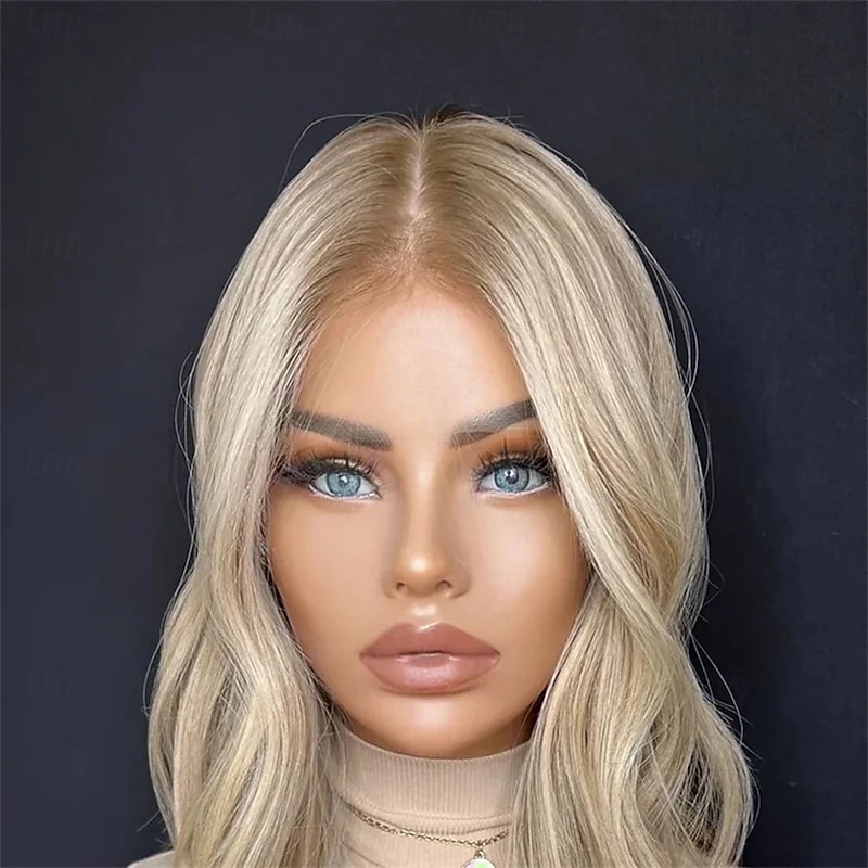 Remy Human Hair 5x5 Closure 13x4 Lace Front Wig Short Bob Brazilian Hair Wavy Blonde Wig 130% 150% Density with Baby Hair Highlighted / Balayage Hair 100% Virgin Glueless Pre-Plucked For Women Short3