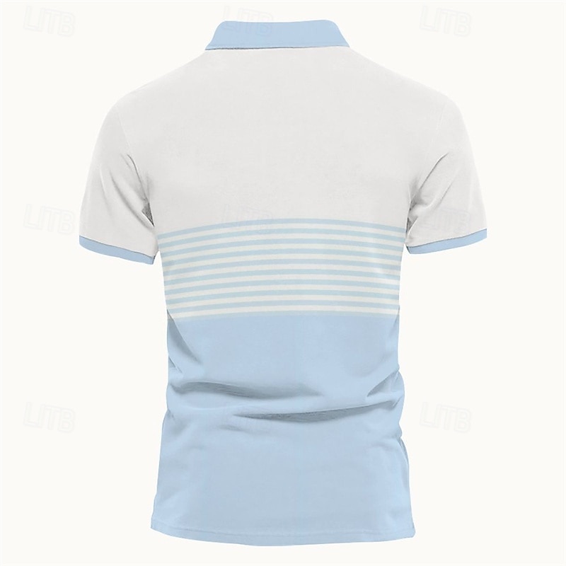 Men's Polo Button Up Polos Casual Sports Lapel Short Sleeve Fashion Basic Stripes Buttons Summer Spring Blue Green Polo3