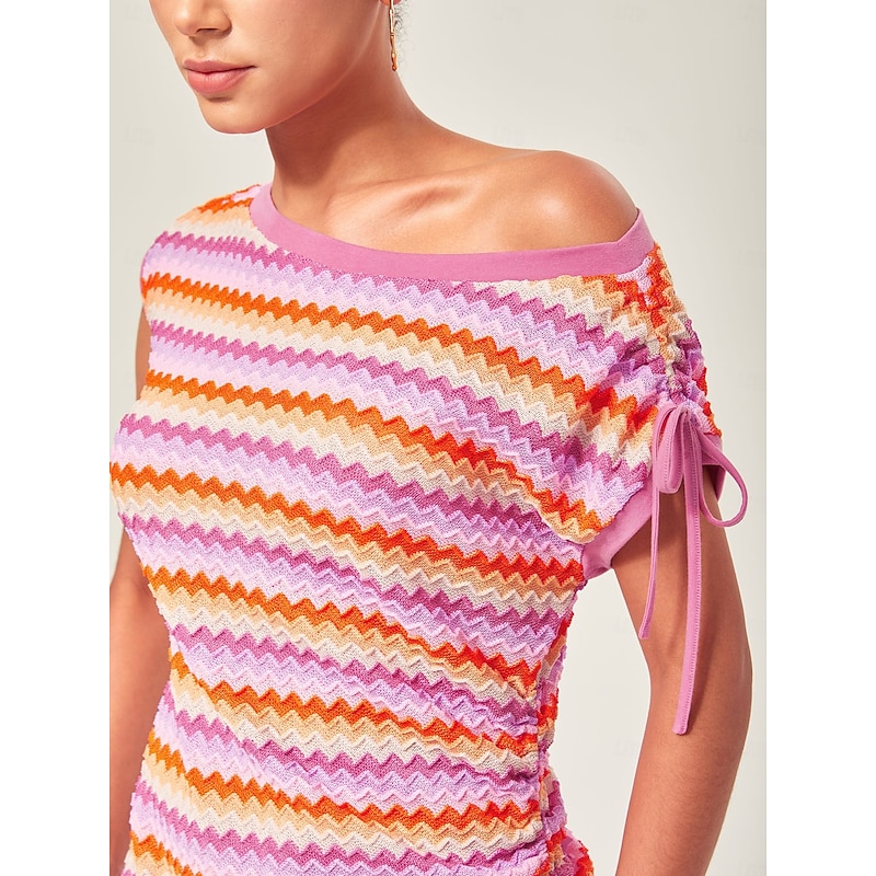 Orange Knitted Stretch Ruched Mini Dress2