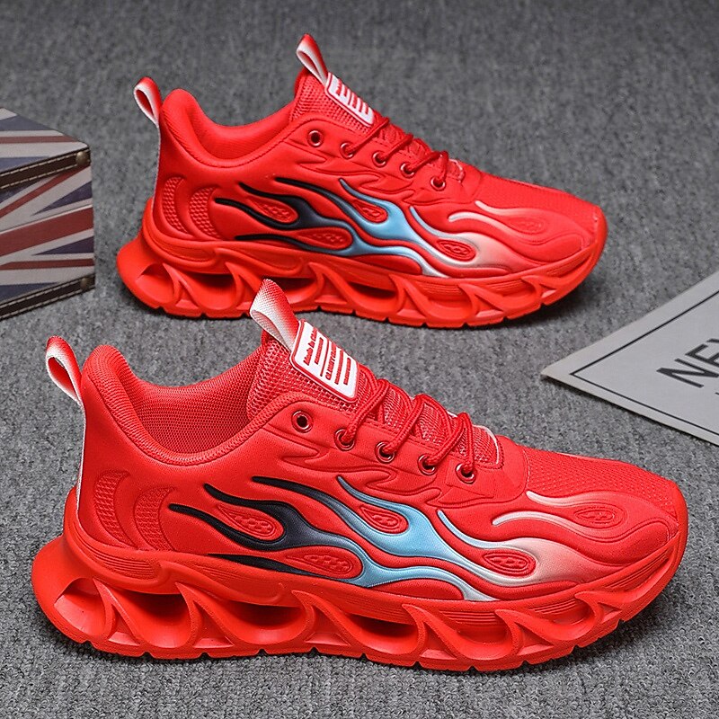 Men's Red Running Shoes with Flame Detailing, High-Performance Mesh Upper and Shock-Absorbing Sole, Perfect for Workouts, Sports Events and Active Lifestyles4