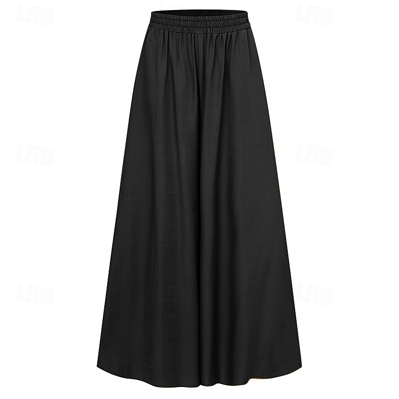 Women's Wide Leg Slacks Streetwear Casual Full Length Natural Plain Elastic Waist Comfy Outdoor Outdoor Streetwear Camel Black Blue Fall Regular Fit3