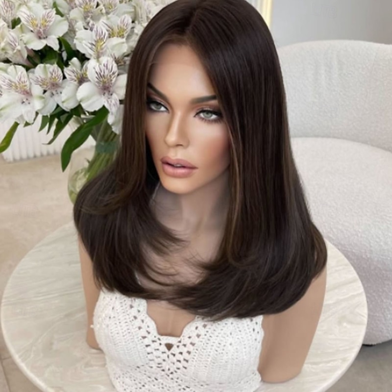 Remy Human Hair 5x5 Closure 13x4 Lace Front Wig Layered Haircut Brazilian Hair Straight Auburn Wig 130% 150% Density with Baby Hair Natural Hairline 100% Virgin Glueless Pre-Plucked For Women Long4
