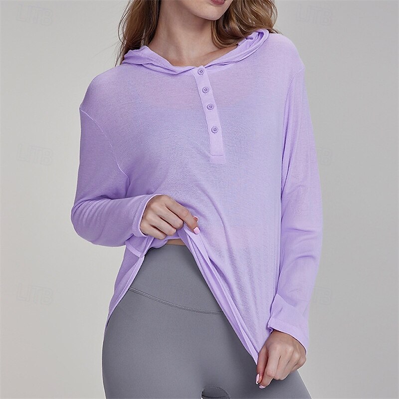 Women's Sports shirts Flat Neckline Skin Friendly Softness Stretchy Buttons Long Sleeve Sports Solid Color Top For Pilates Yoga Activewear3