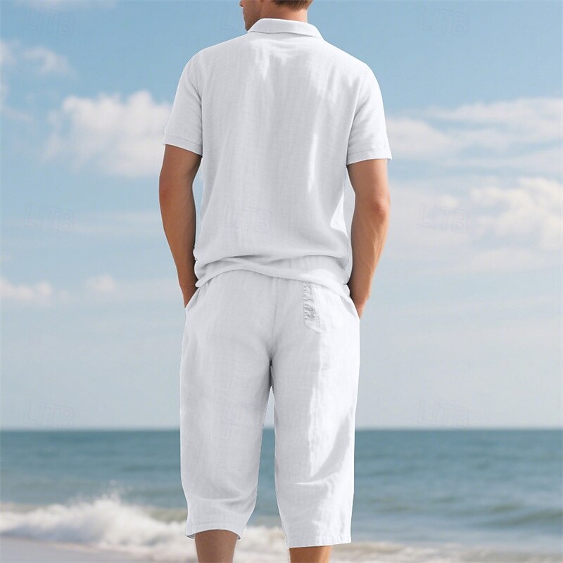 Men's Polo Shirts Golf Shirt Outdoor Daily Wear Lapel Short Sleeve Fashion Hawaiian Plain 2 Piece Summer Regular Fit Black White Navy Blue Khaki Army Green Light Sky Blue Polo Shirts2