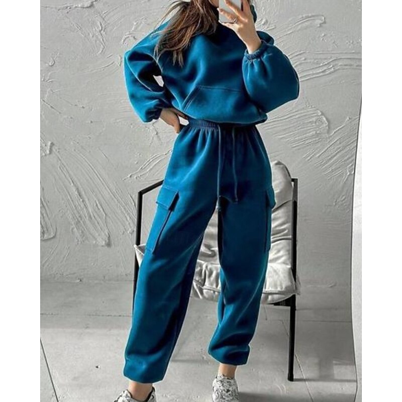 Women's Tracksuit Sweatpants Track Pants Lace Pocket Solid Colored Clothing Suit Fall Magenta Black Gym Athleisure Running Thermal Warm Windproof Long Sleeve Sport Activewear Stretchy Regular Fit2