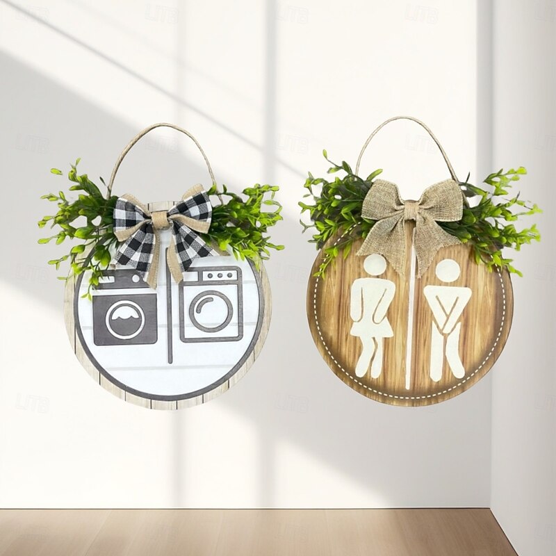 Wooden Bathroom Gender Door Sign, Rustic Restroom Wall Hanging Plaque, Farmhouse Toilet Decoration for Home or Business Use3