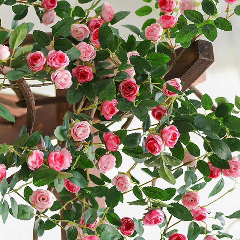 Artificial Rose Bud Wall Hanging, Fake Flower Vine for Air Conditioner and Heater Pipe Wrap Decoration, Plastic Vine Plant for Concealing and Home Decor3