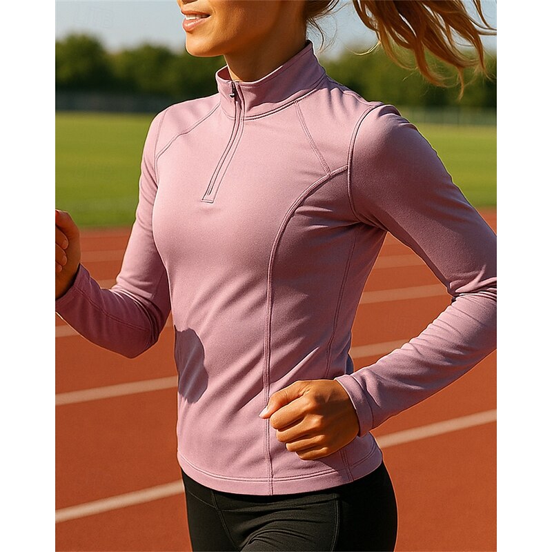 Women's Sweatshirt Running Top Golf Polo Shirt Running Shirt Slim Quarter Zip Long Sleeve Top Solid Colored Quick Dry Lightweight Elastic Breathable Tennis Golf Running Sportswear Activewear Wine Red3