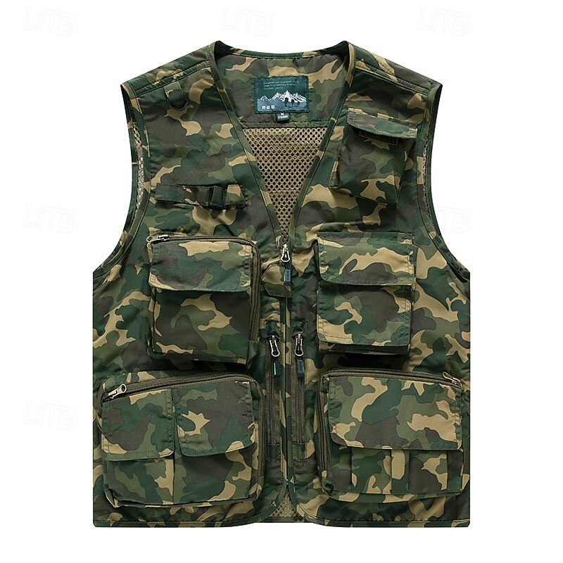 Men's Fishing Vest Hiking Vest Sleeveless Vest Outdoor Breathable Quick Dry Lightweight Winter Zipper Pocket Polyester Black Red Orange Hunting Fishing Climbing