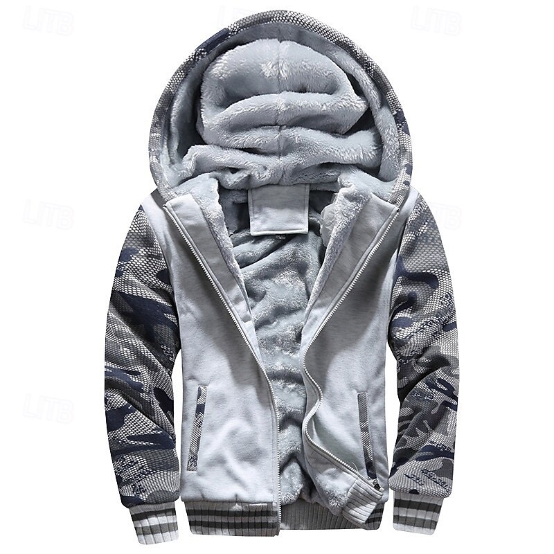 Men's Hoodie Fleece Hoodie Navy Blue Light Grey Dark Gray Hooded Camouflage Zipper Color Block Sports & Outdoor Casual Daily Polyester Streetwear Cool Casual Fall Winter Clothing Apparel Hoodies3