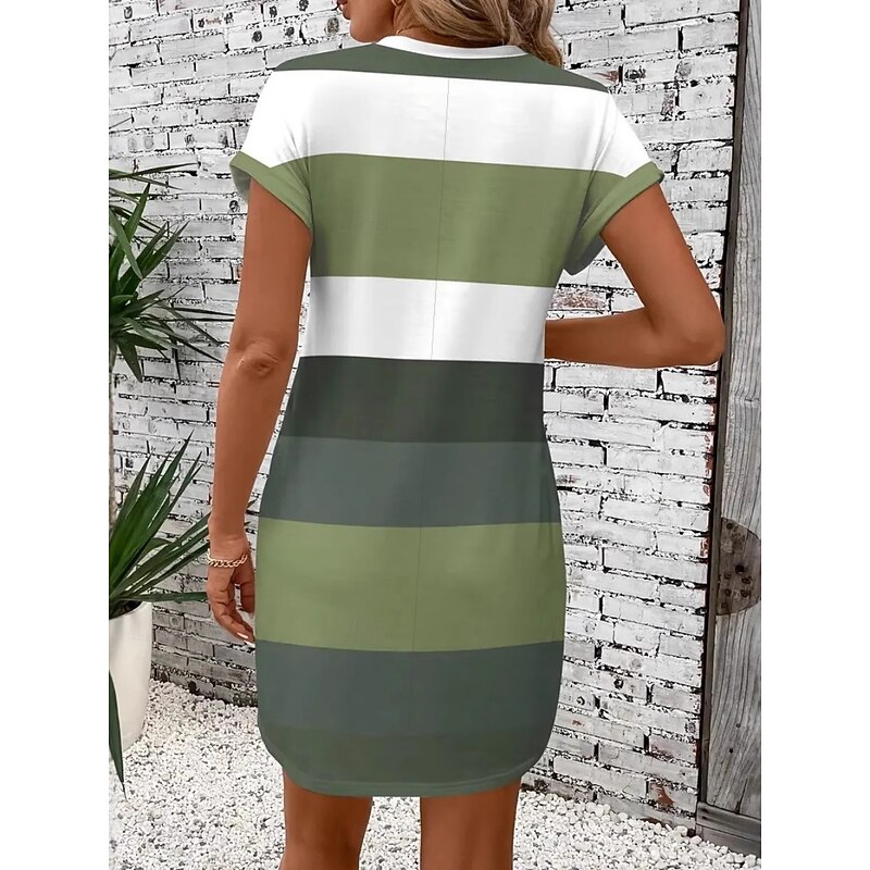 Women's Mini Dress T Shirt Dress Tee Dress Shift Dress Casual Outdoor Daily Holiday Regular Fit Stripe Short Sleeve Crew Neck Pink Sky Blue Brown Green Summer3