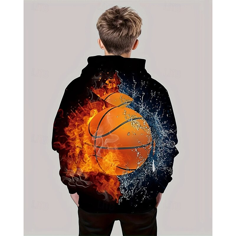 Boys' 3D Basketball Hoodie Long Sleeve Spring Fall Fashion Streetwear Kids 4-12 Years Hooded Outdoor Casual Daily Regular Fit2