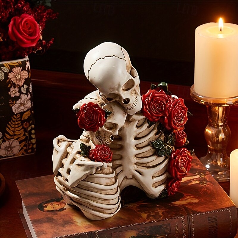 Romantic Rose Skull Figurines A Touch of Love for Your Home - Perfect for Halloween or Anytime - Resin Material Suitable for Indoor and Outdoor Use2