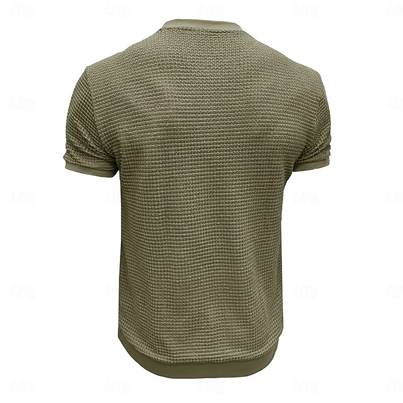 Men's Waffle Knit Tee Tee Top Short Sleeve Crew Neck Summer All Seasons Color Block Textured Fashion Designer Casual Buttons Basic Outdoor Casual Daily Army Green Dark Grey Black Top Tee for Men3