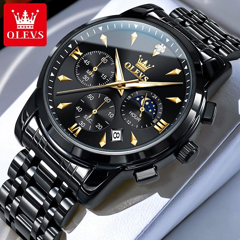 OLEVS 3639 Top Brand Original Quartz Watch Multifunctional Chronograph Watch For Men Waterproof Luminous Moon Phase Watch4