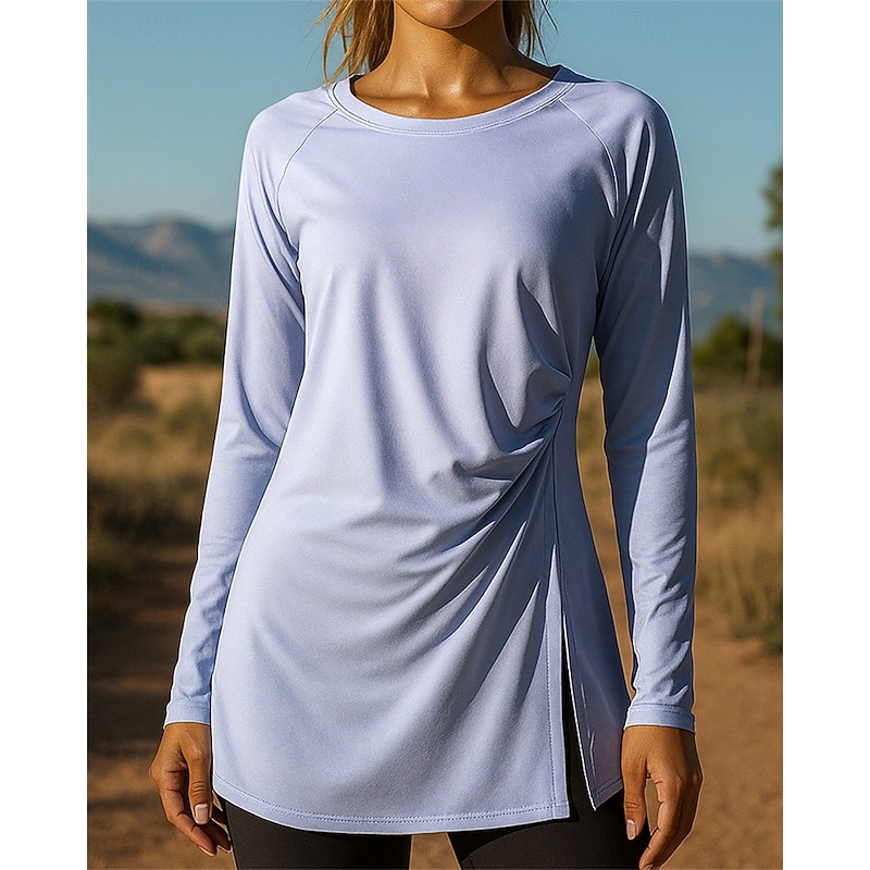 Women's Running Top Running Shirt Split Long Sleeve Tee Tshirt Solid Colored Quick Dry Lightweight Elastic Breathable Tennis Golf Running Sportswear Activewear Black Pink Blue
