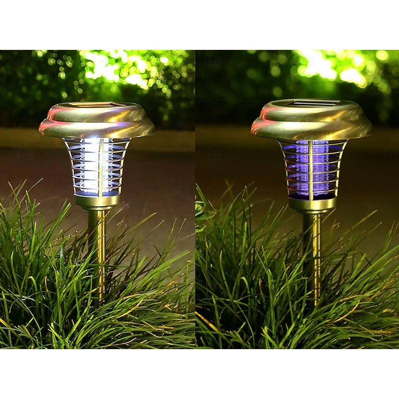 Solar Bug Zapper Waterproof Outdoor Mosquito Zapper Killer and Lighting Repellent Lamp for Indoor Outdoor Use Garden Patio Purple and White Light (Stainless Steel - Silver)3
