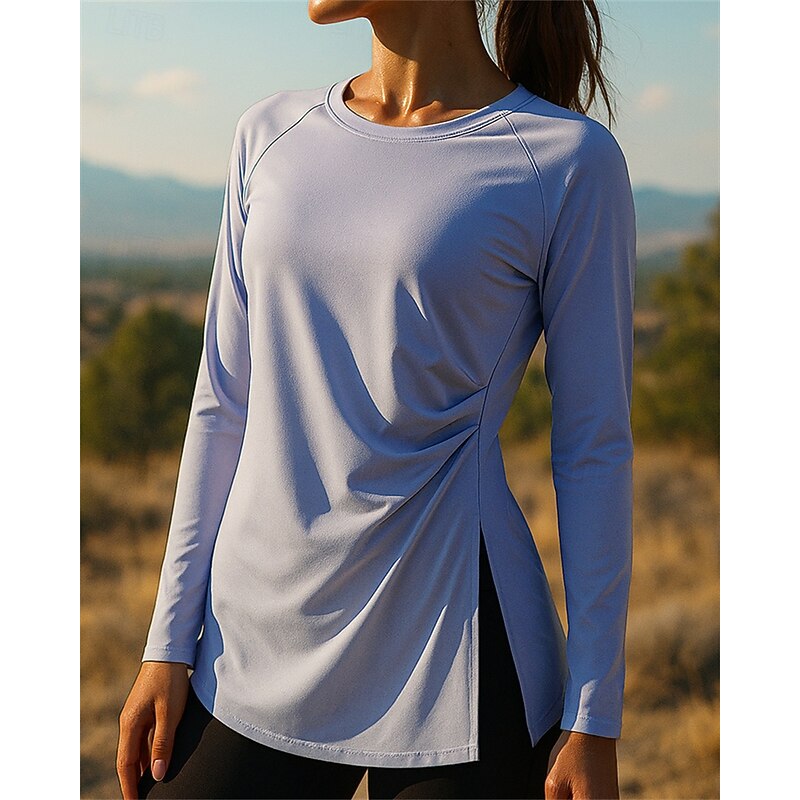 Women's Running Top Running Shirt Split Long Sleeve Tee Tshirt Solid Colored Quick Dry Lightweight Elastic Breathable Tennis Golf Running Sportswear Activewear Black Pink Blue3