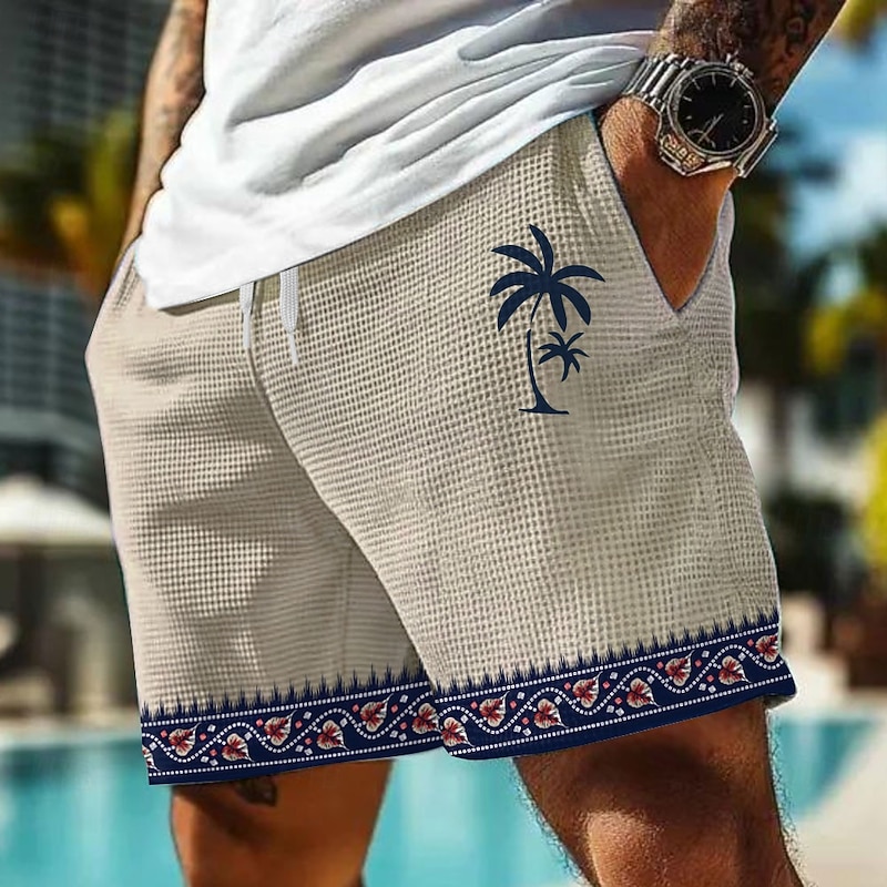 Men's Coconut Tree Ethnic Tropical Plants Waffle Shorts Sweat Shorts Casual Shorts Mid Waist Hawaiian Vacation Jogging Workout Elastic Drawstring Waist Shorts with Pockets Designer Clothing Apparel3