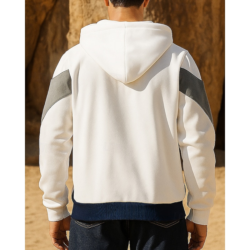Men's Running Jacket Outdoor Jacket Drawstring Pocket Long Sleeve Top Athleisure Fall Patchwork Windproof Hiking Running Sportswear Activewear White Red Blue2